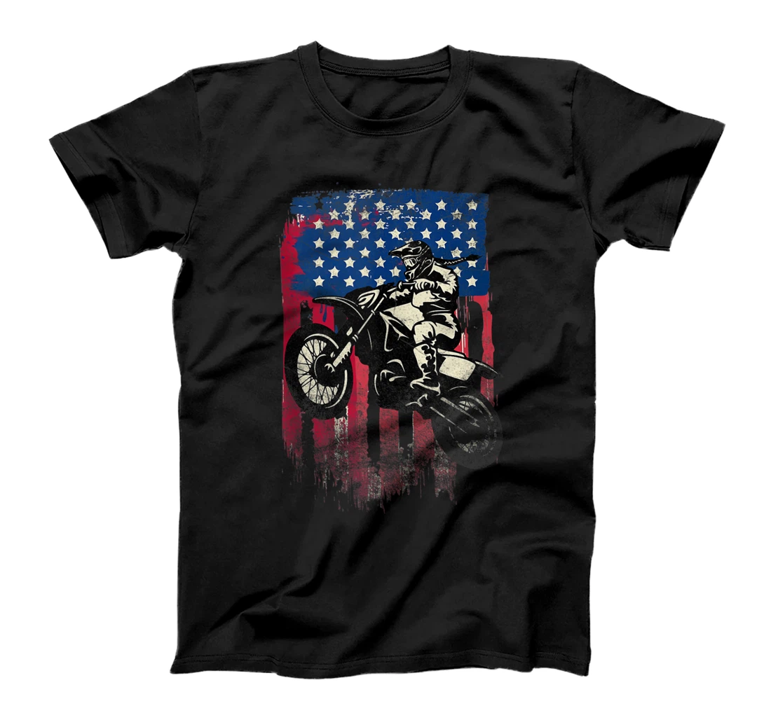 Dirt Bike American Flag Vintage Motocross T-Shirt, Women T-Shirt