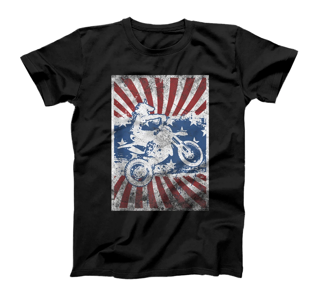 Dirt Bike American Flag Vintage Motocross T-Shirt, Women T-Shirt