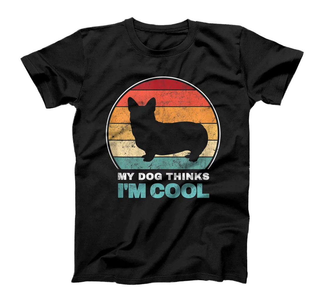 Personalized My Dog Thinks I'm Cool | Vintage Retro Corgi Dog Silhouette T-Shirt, Women T-Shirt