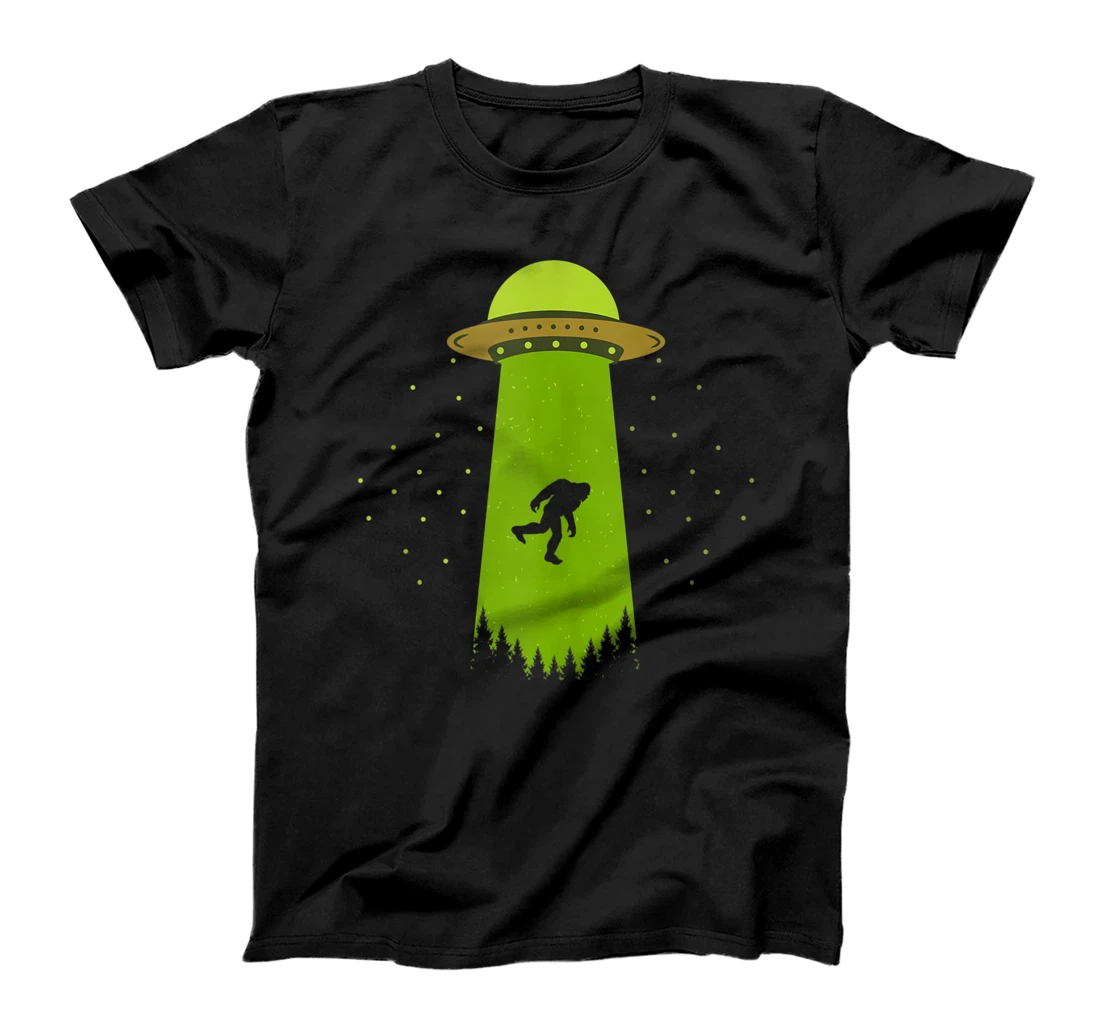 Personalized Bigfoot Ufo Abduction Funny Sasquatch & Trees Alien Believer T-Shirt, Women T-Shirt
