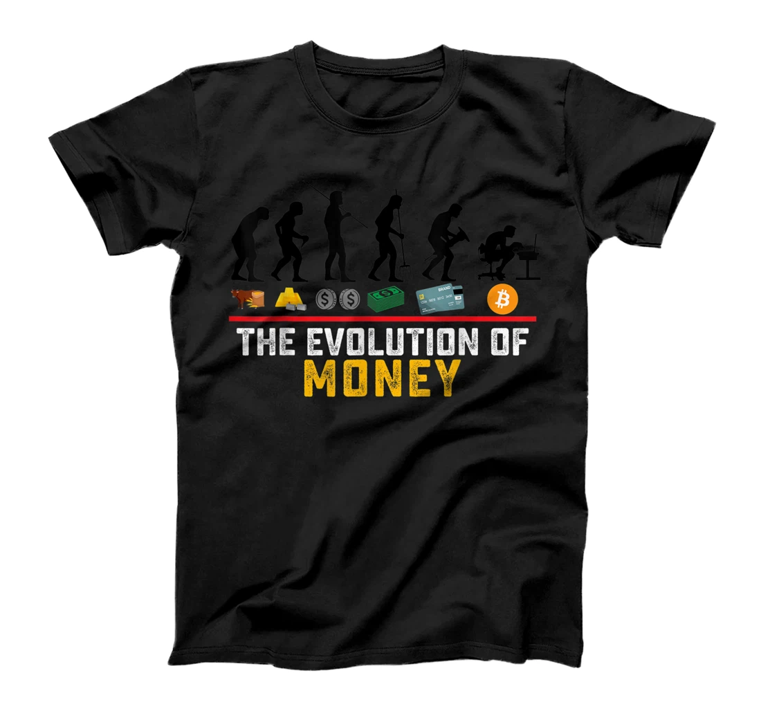 Personalized Sarcastic Men Evolution Of Money DOGE Bitcoin Cryptocurrency T-Shirt, Kid T-Shirt and Women T-Shirt