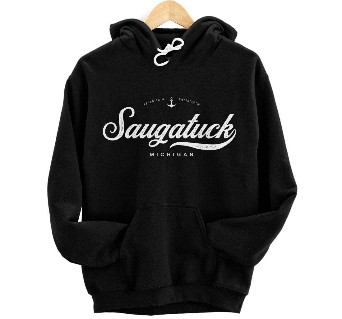 Personalized Saugatuck Michigan Vintage Retro Pullover Hoodie