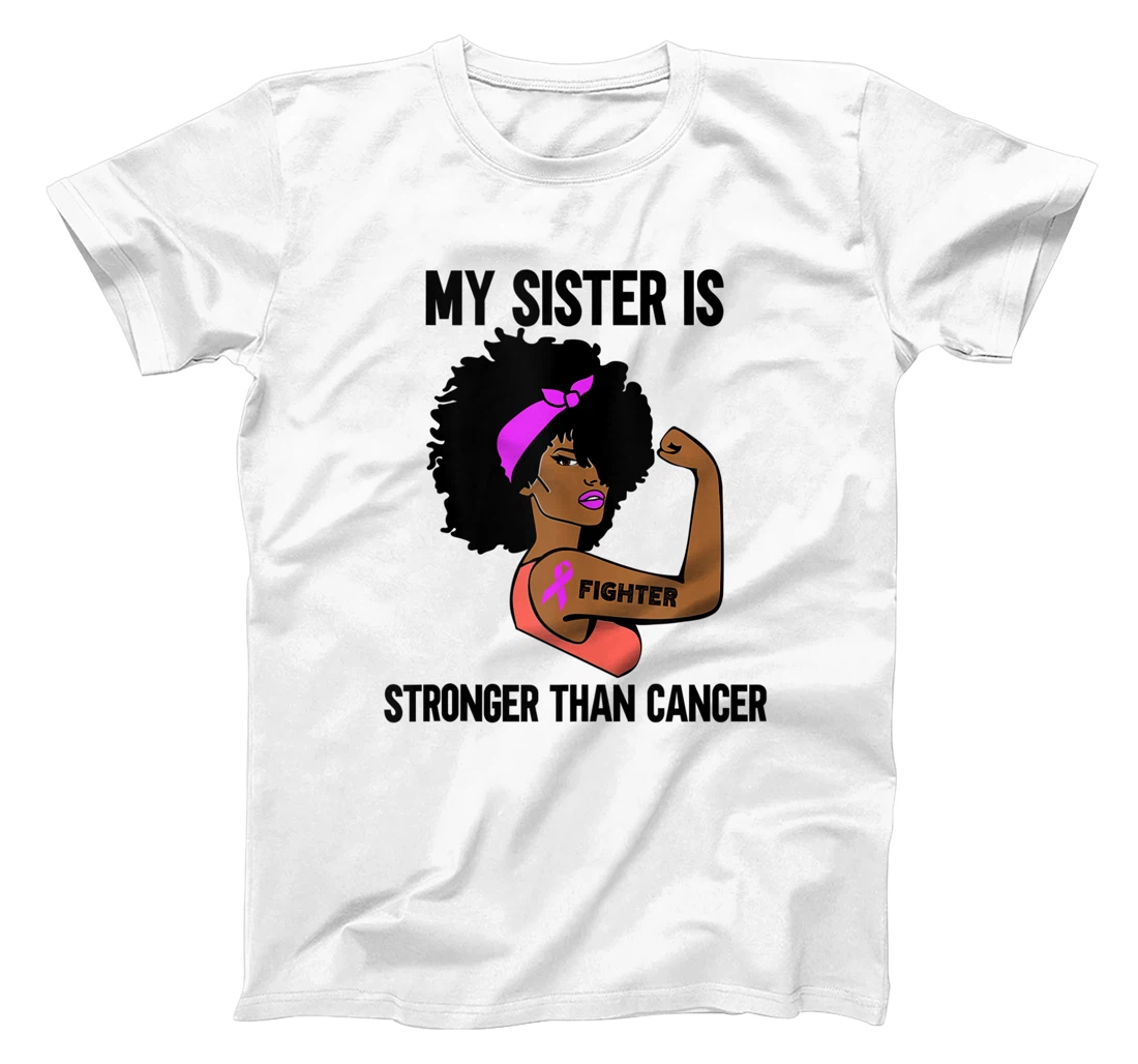 Personalized My Sister is stronger than Cancer African American Breast T-Shirt, Women T-Shirt