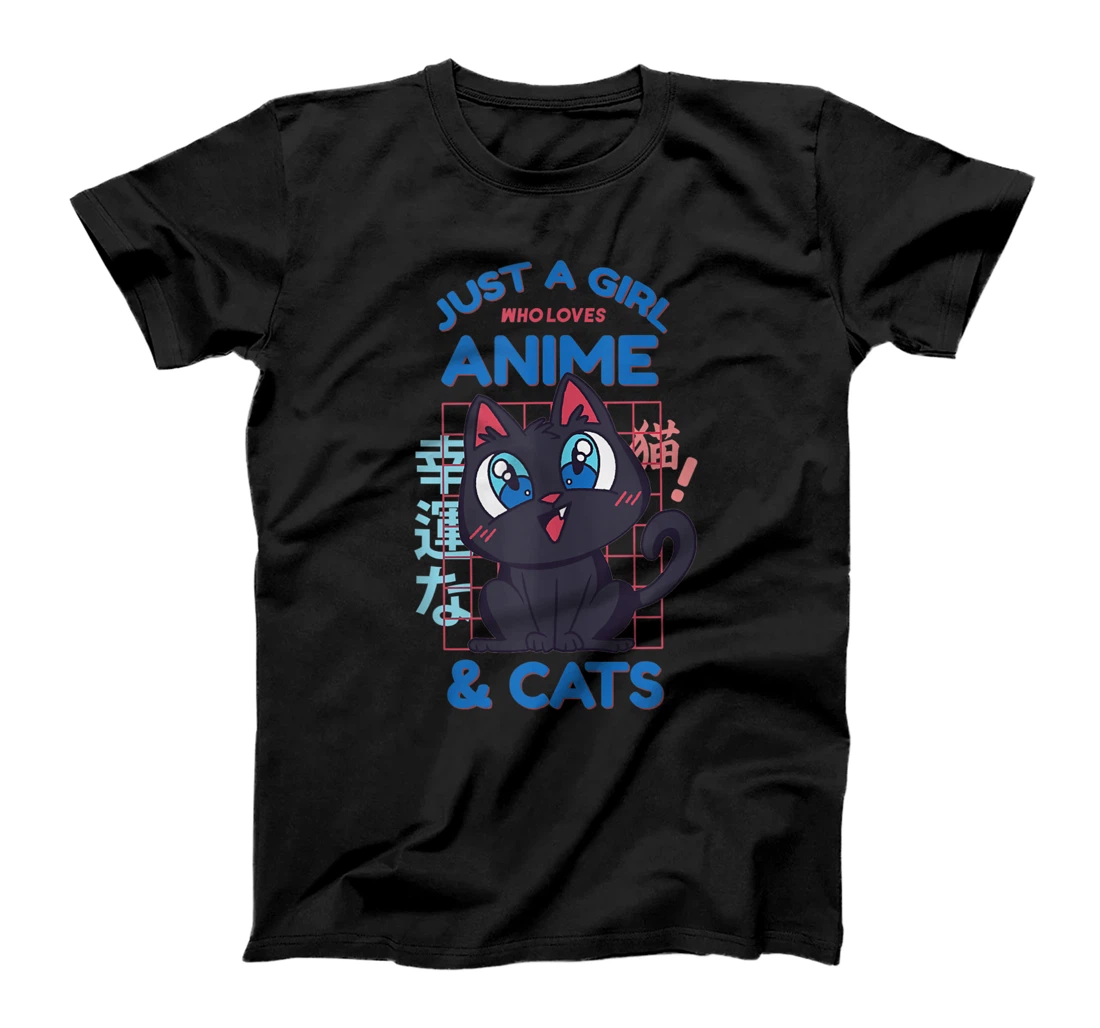 Personalized Just a Girl Who Loves Anime and Cats Kawaii Japanese Anime T-Shirt, Women T-Shirt