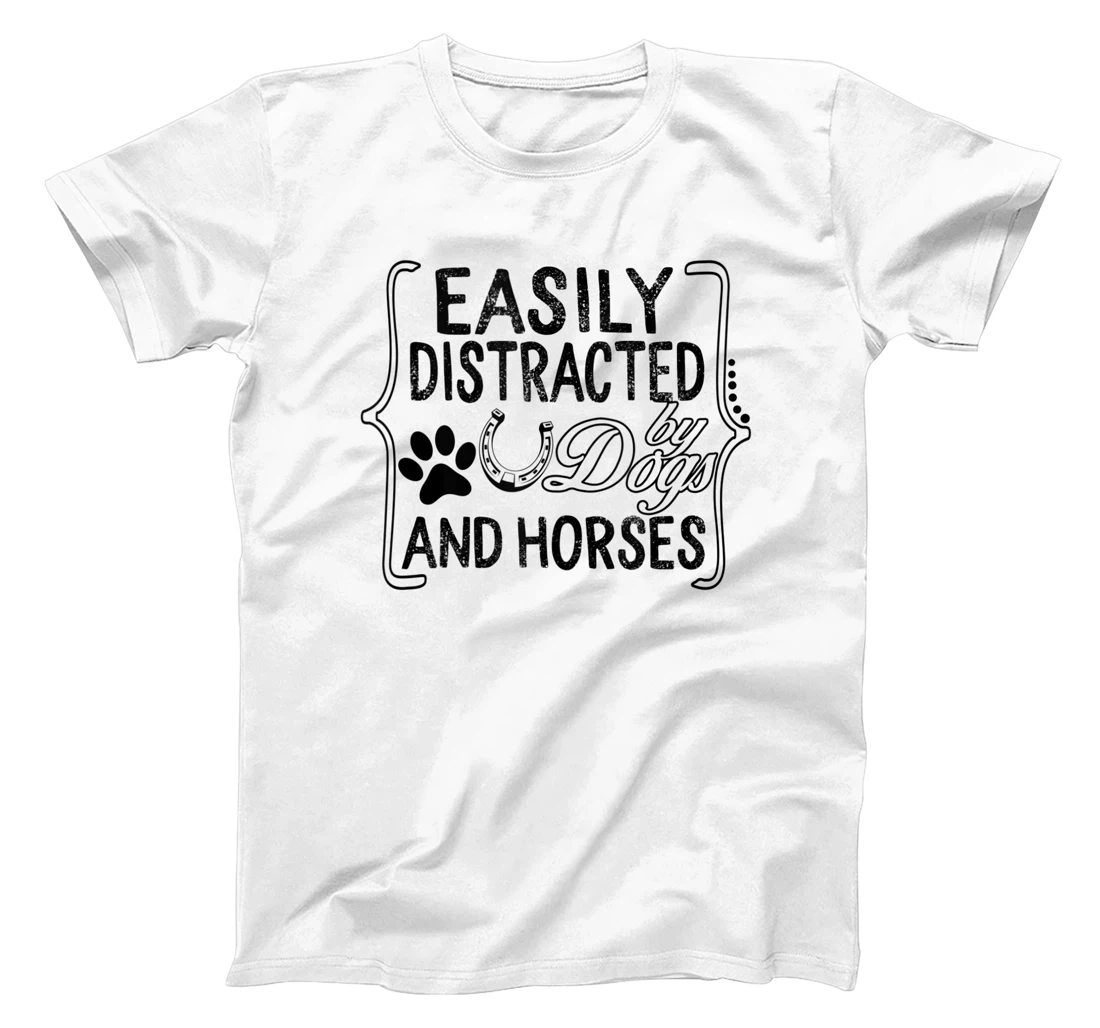 Personalized Easily Distracted By Dogs And Horse Lover Dog Mom Equestrian T-Shirt, Women T-Shirt