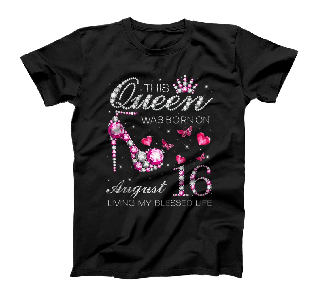 Personalized This Queen Was Born on August 16 Living My Blessed Life T-Shirt, Women T-Shirt