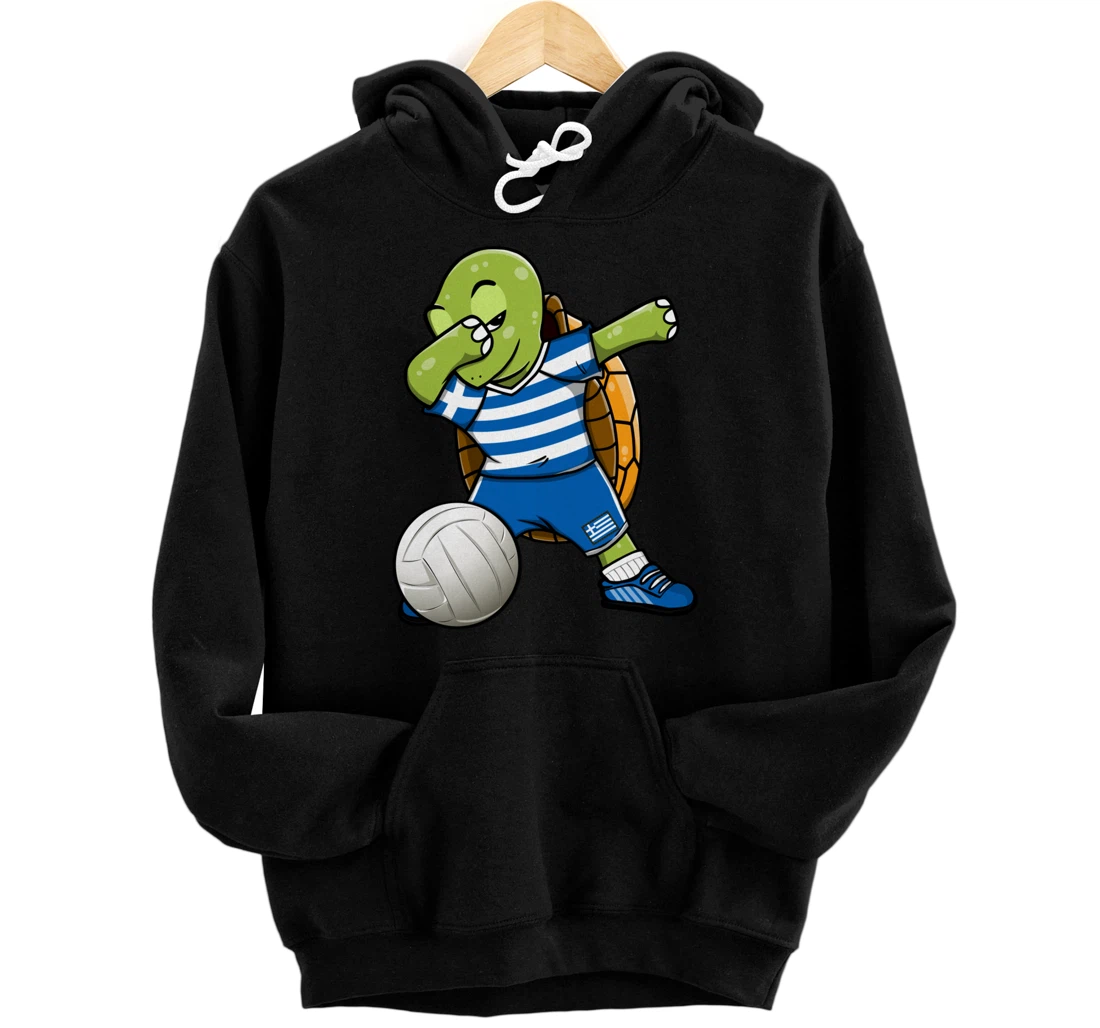 Dabbing Turtle Greece Volleyball Fans Jersey Greek Flag Pullover Hoodie
