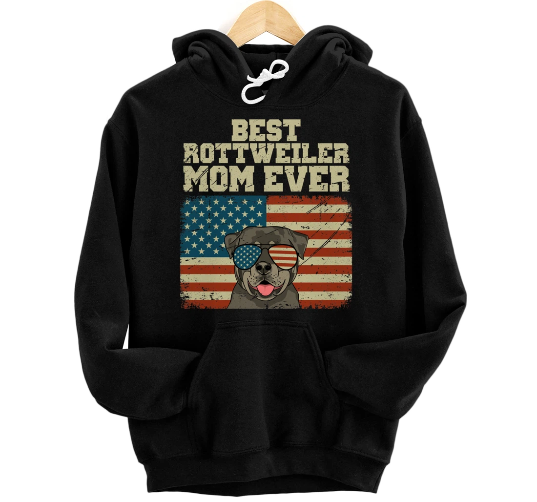 Personalized Best Rottweiler Mom ever - American Flag Pullover Hoodie