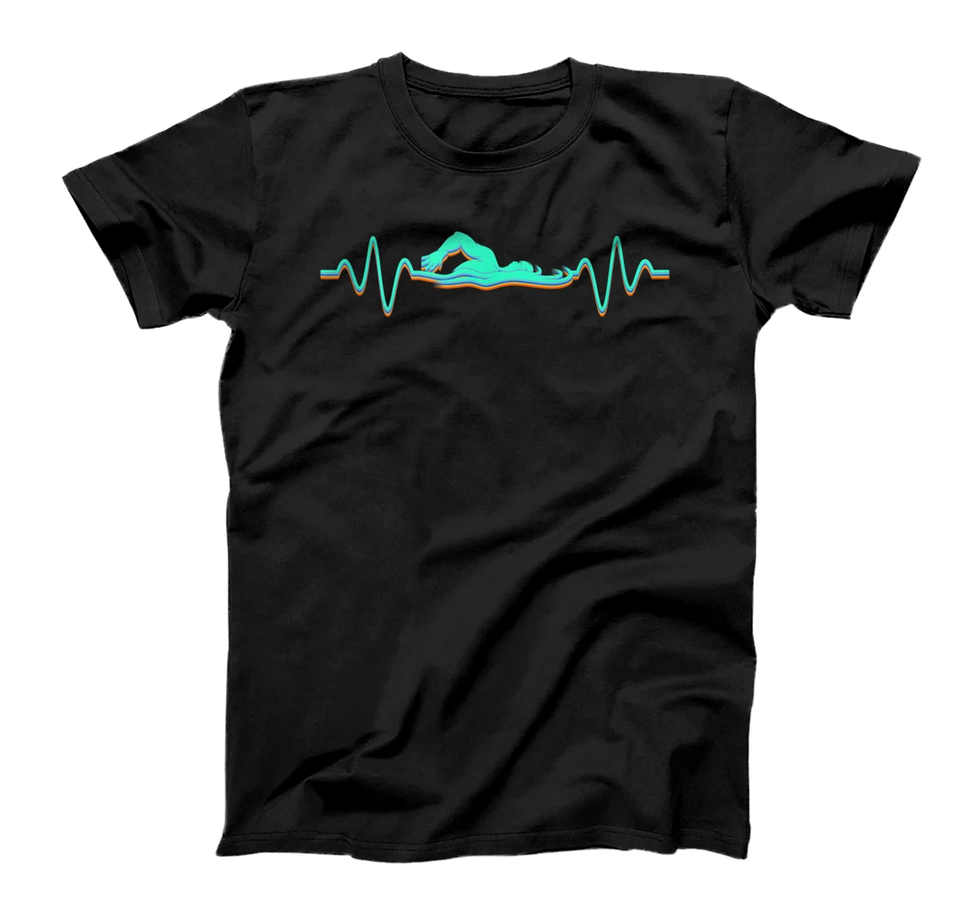 Personalized Heartbeat Pulse Swimmer Race Sports Swimming Pool Athlete T-Shirt, Women T-Shirt