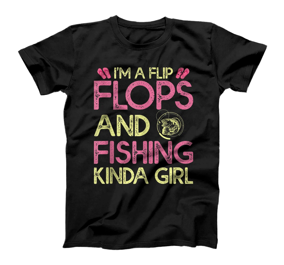 Personalized I'm A Flip Flops And Fishing Kinda Girl Funny Fishing T-Shirt, Women T-Shirt