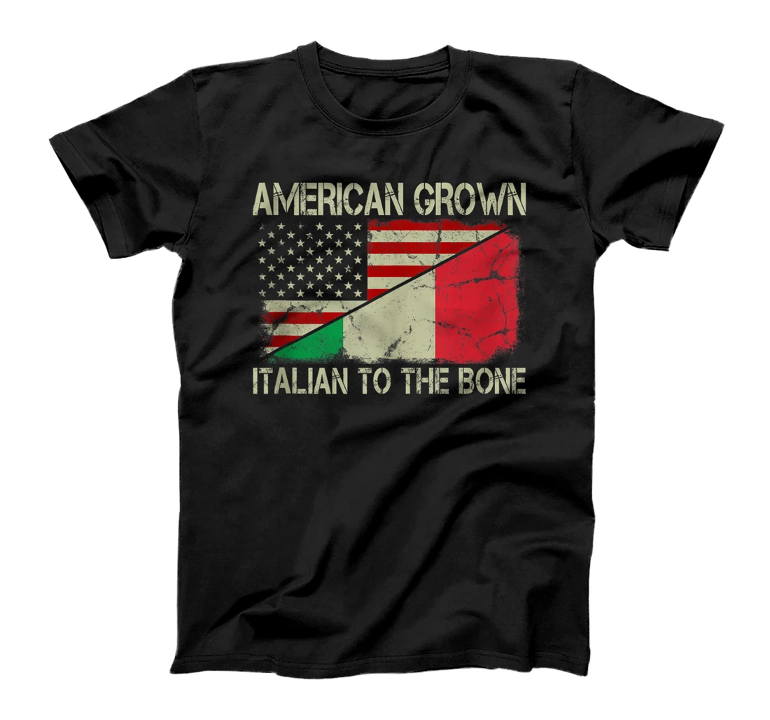 Personalized American Grown Italian To The Bone US Italy Flag Roots T-Shirt, Women T-Shirt