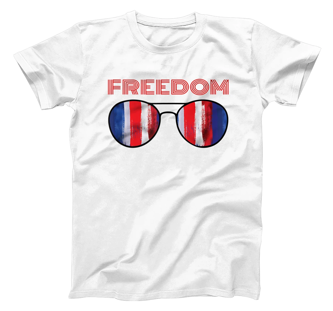 Personalized FREEDOM 4th of July Patriotic RWB Sunglasses. COOL text T-Shirt, Women T-Shirt