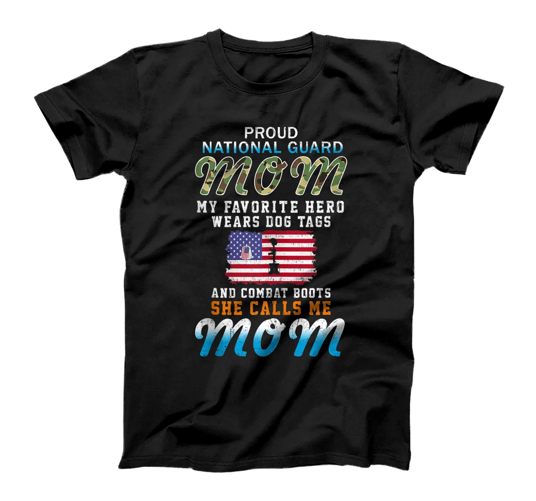 Personalized Hero Wears Dog Tags & Combat Boots-Proud National Guard Mom T-Shirt, Women T-Shirt