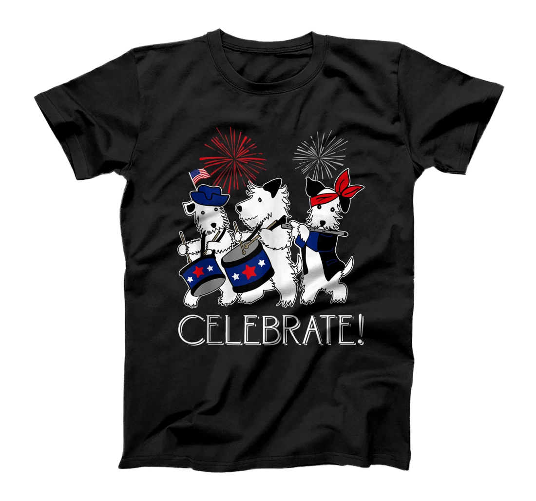 Personalized Cute 4th of July Scottie Terrier Marching Band Celebrate T-Shirt, Women T-Shirt