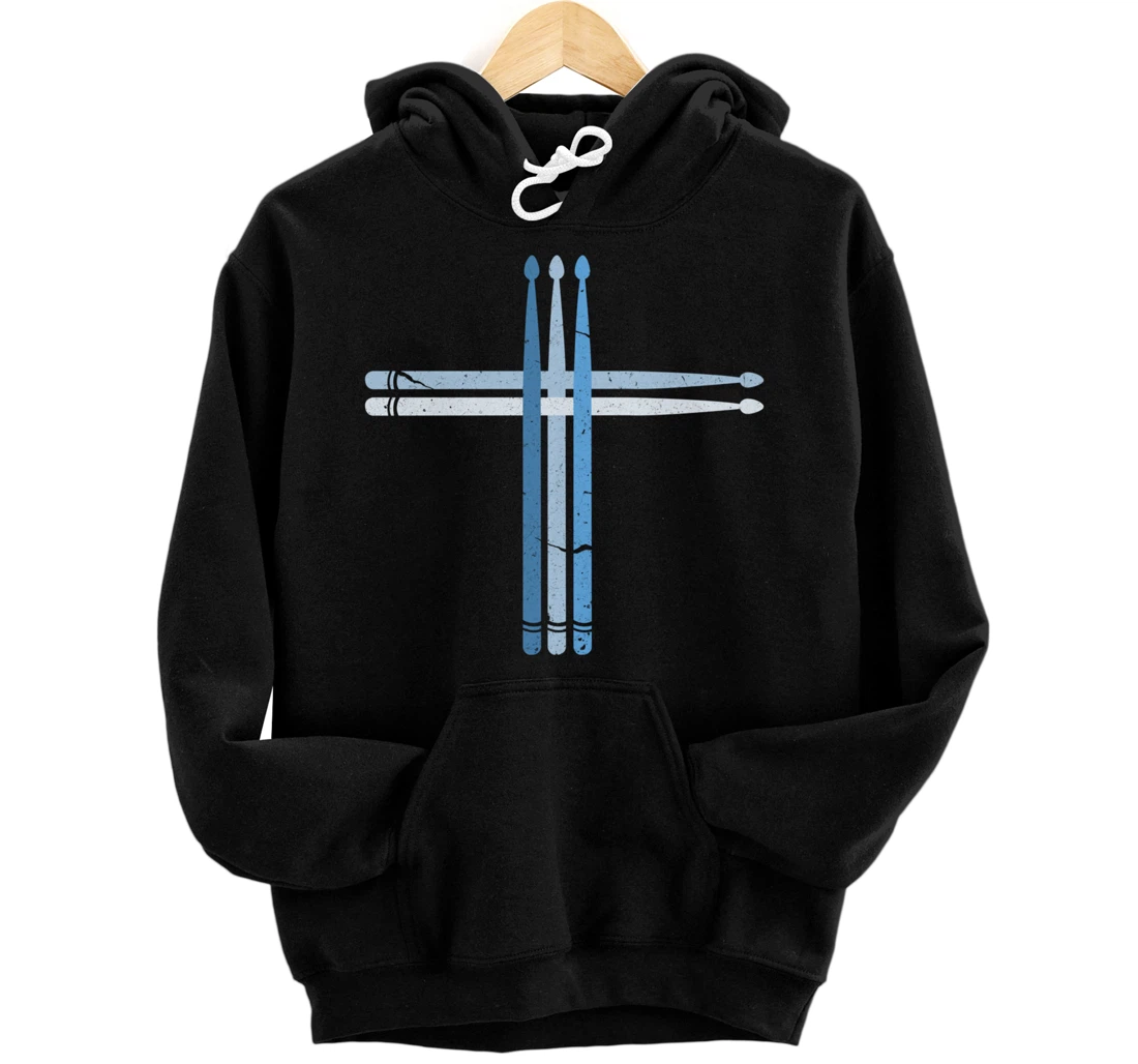 Personalized Christian Drummer Drum Sticks Cross Pullover Hoodie