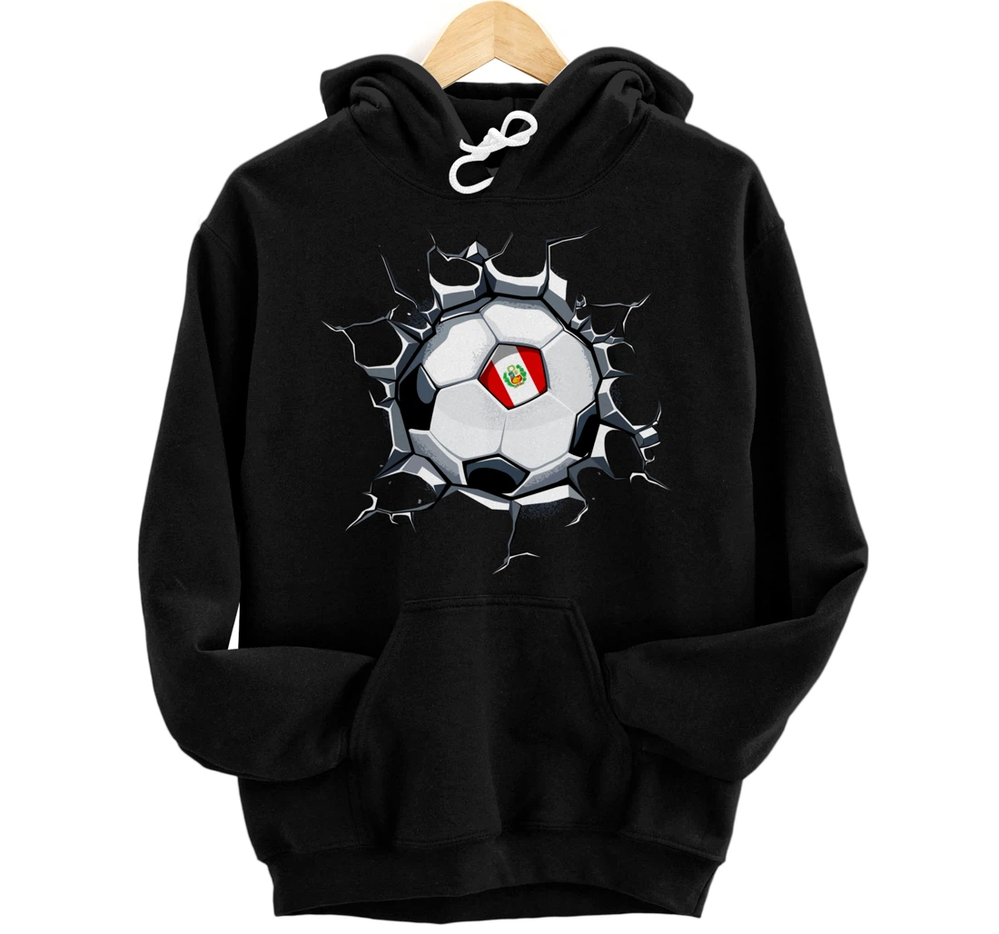 Peru Soccer Fans Jersey Peruvian Football Flag Cracked Wall Front, Back Print Pullover Hoodie
