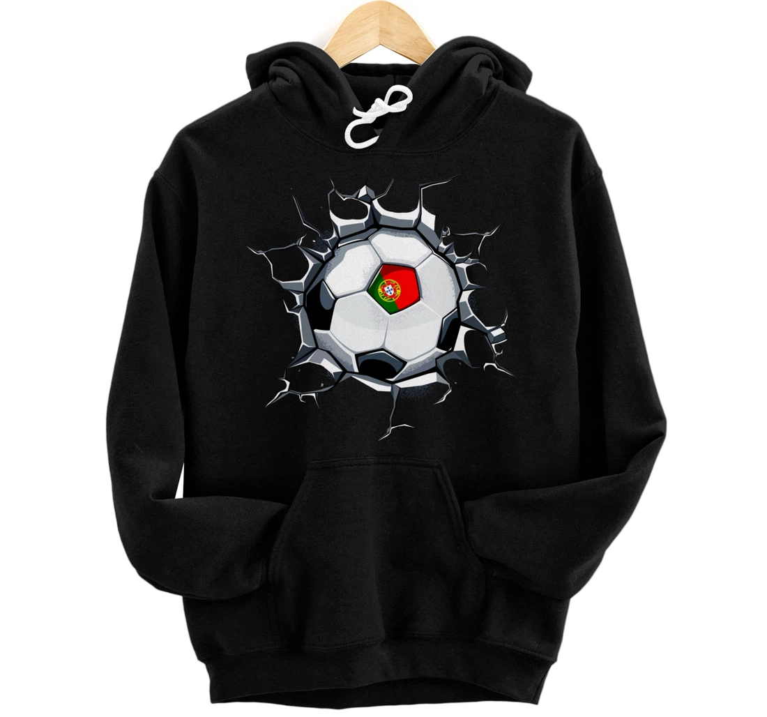 Portugal Soccer Fans Jersey Portuguese Football Cracked Wall Front, Back Print Pullover Hoodie