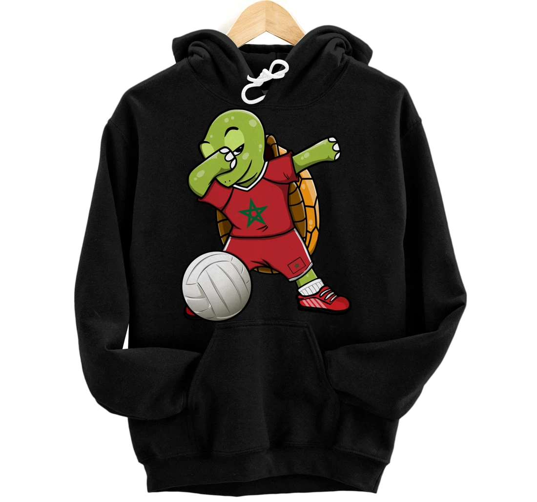 Personalized Dabbing Turtle Morocco Volleyball Fans Jersey Moroccan Flag Pullover Hoodie