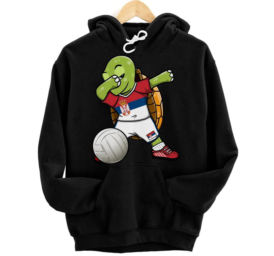 Personalized Dabbing Turtle Serbia Volleyball Fans Jersey Serbian Flag Pullover Hoodie