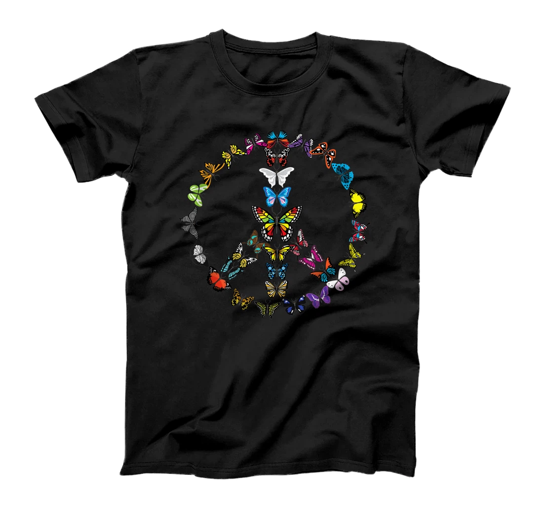 Personalized Butterflies Peace Sign 60's & 70s Retro Design World Hippie T-Shirt, Women T-Shirt