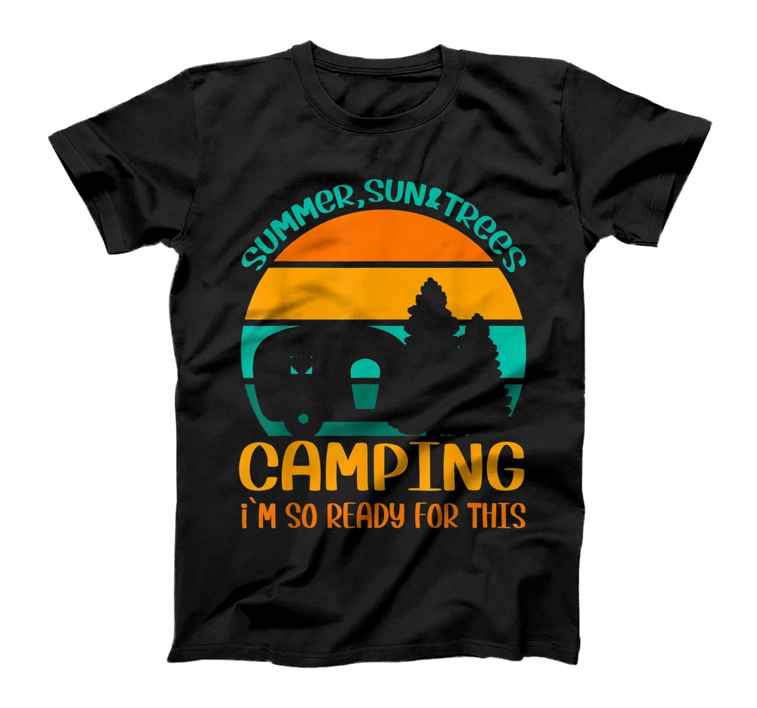 Personalized Retro Camper For Summer Vacation Sun & Palms Vintage Camping T-Shirt, Women T-Shirt