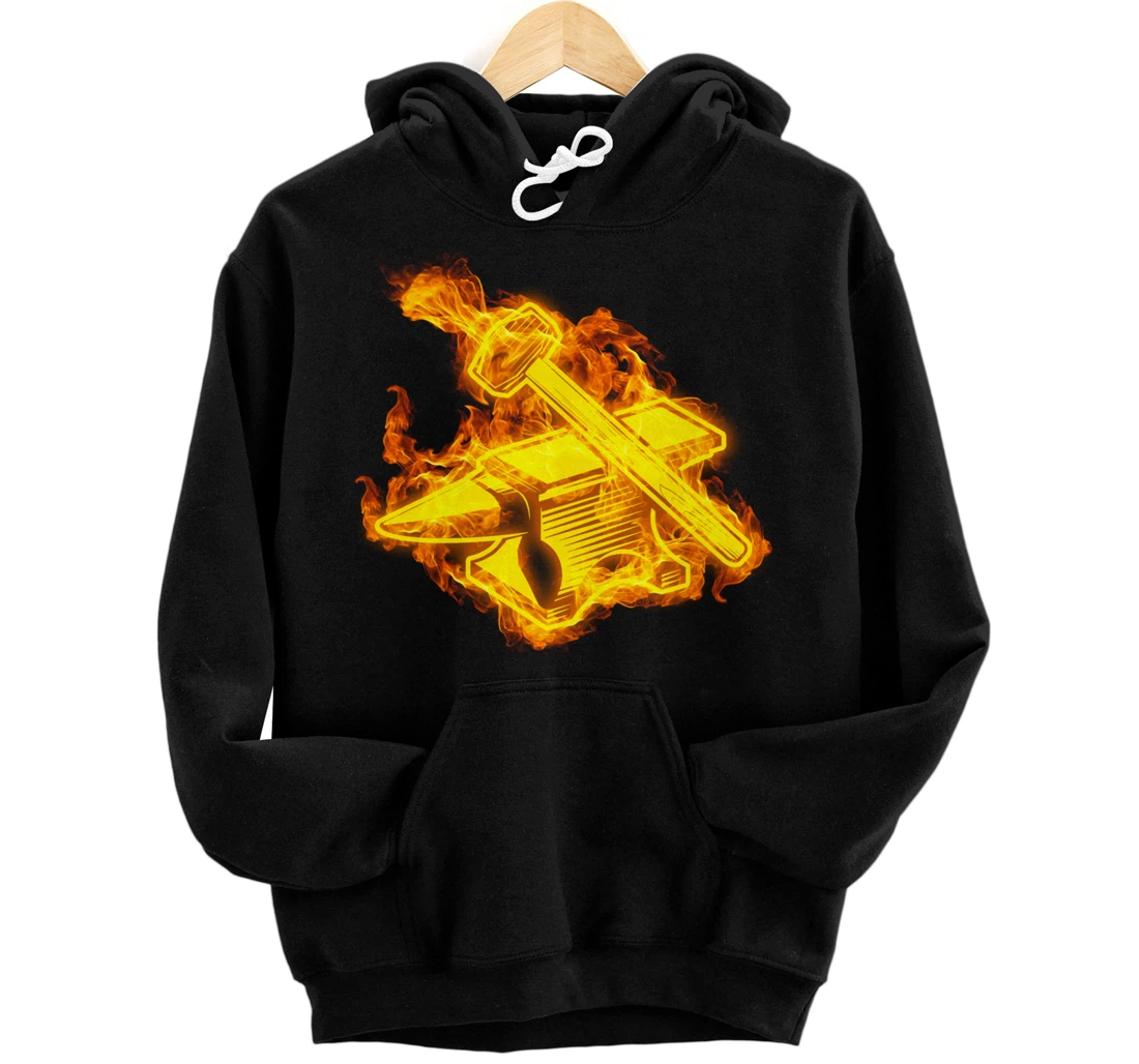 Fire Anvil And Hammer Flames Forge Forging Blacksmith Pullover Hoodie