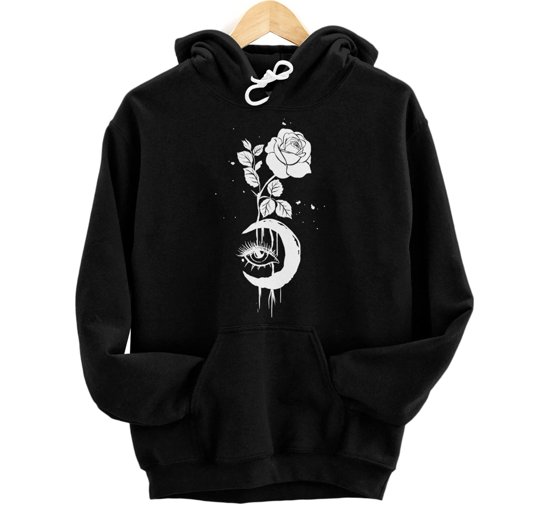 Wicca Moon Rose Tarot Card Romantic Flower Stars Witchcraft Pullover Hoodie