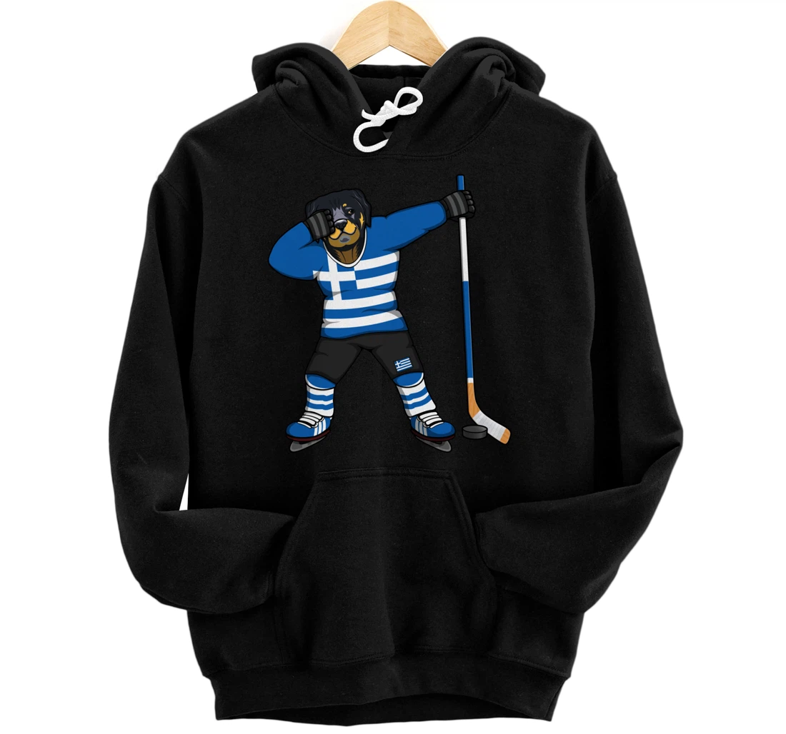 Dabbing Rottweiler Greece Ice Hockey Fan Jersey Winter Sport Pullover Hoodie