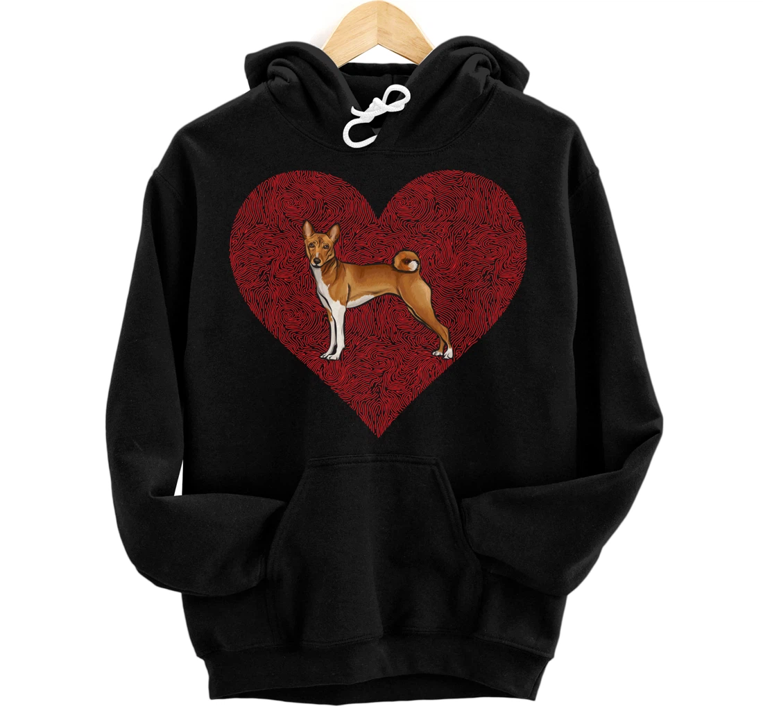 Basenji Valentines Day Dog Love Fingerprint Pullover Hoodie