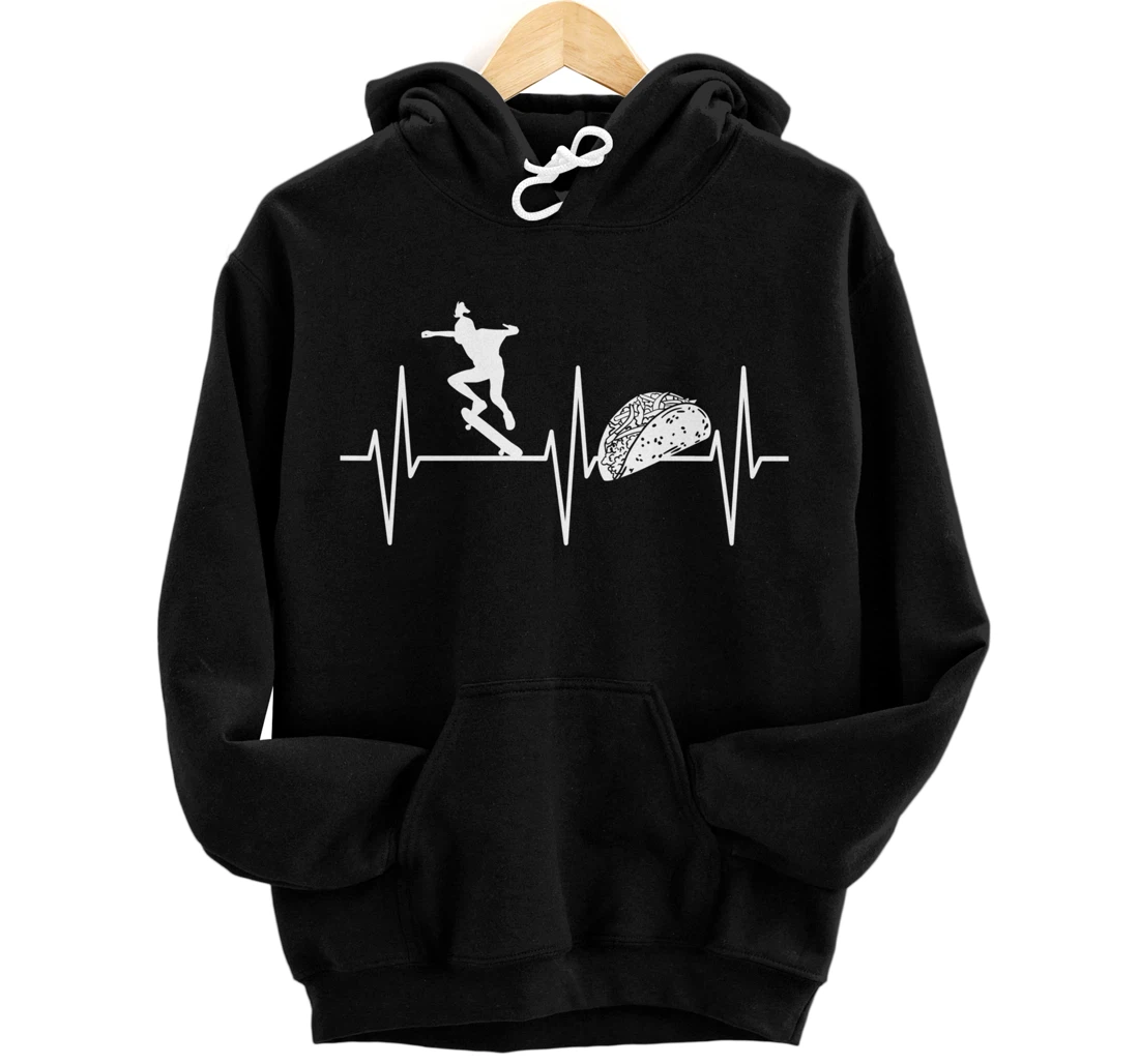 Skateboarder Shirt Joke Taco Lover Heartbeat Skateboarding Pullover Hoodie