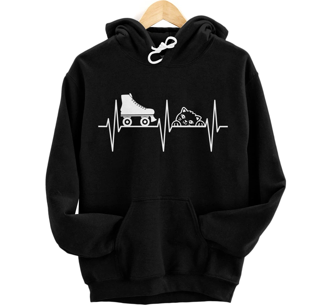 Roller Skating Shirt Cute Cat Lover Heartbeat Roller Skater Pullover Hoodie