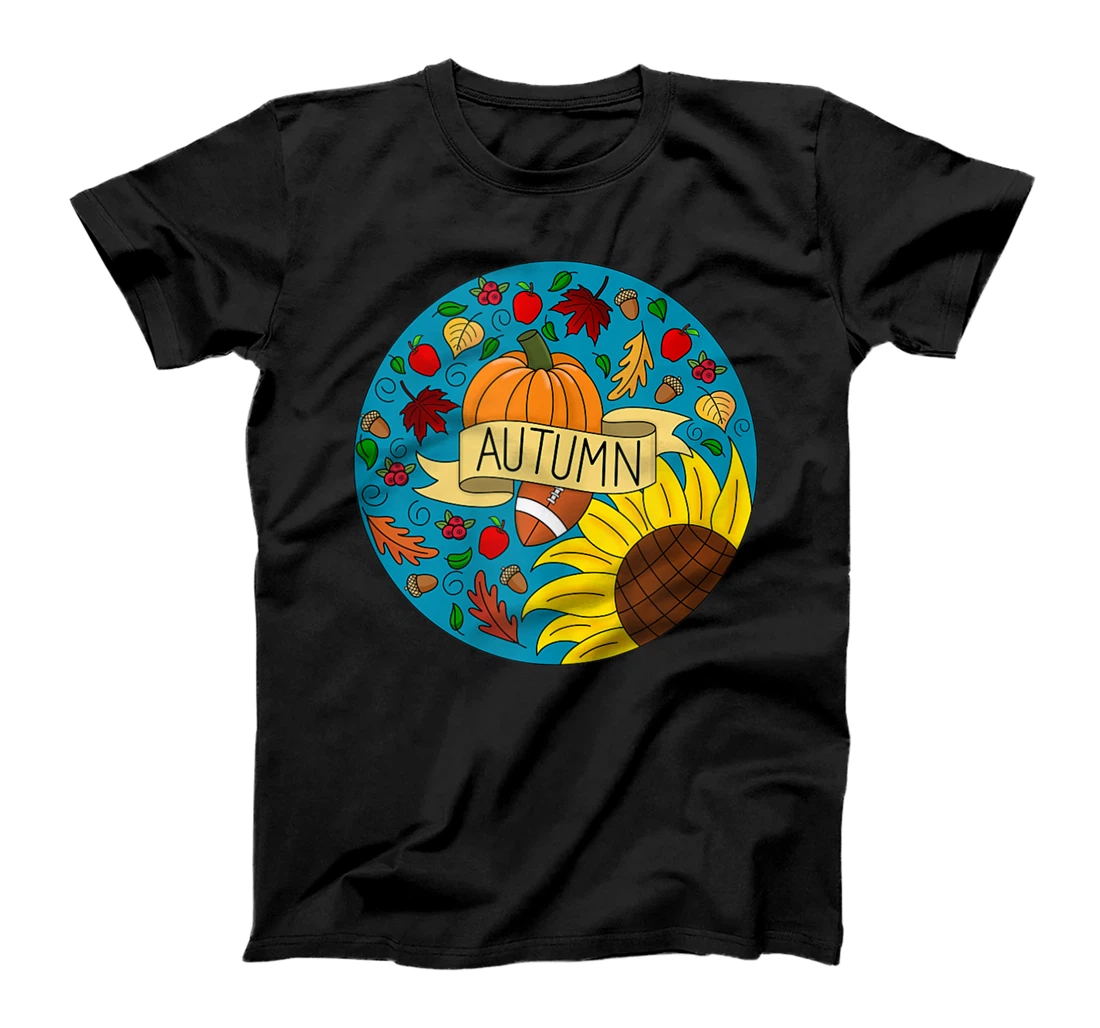 Personalized Autumn Leaves, Fall Favorites, Football, Pumpkin, Foliage T-Shirt, Women T-Shirt