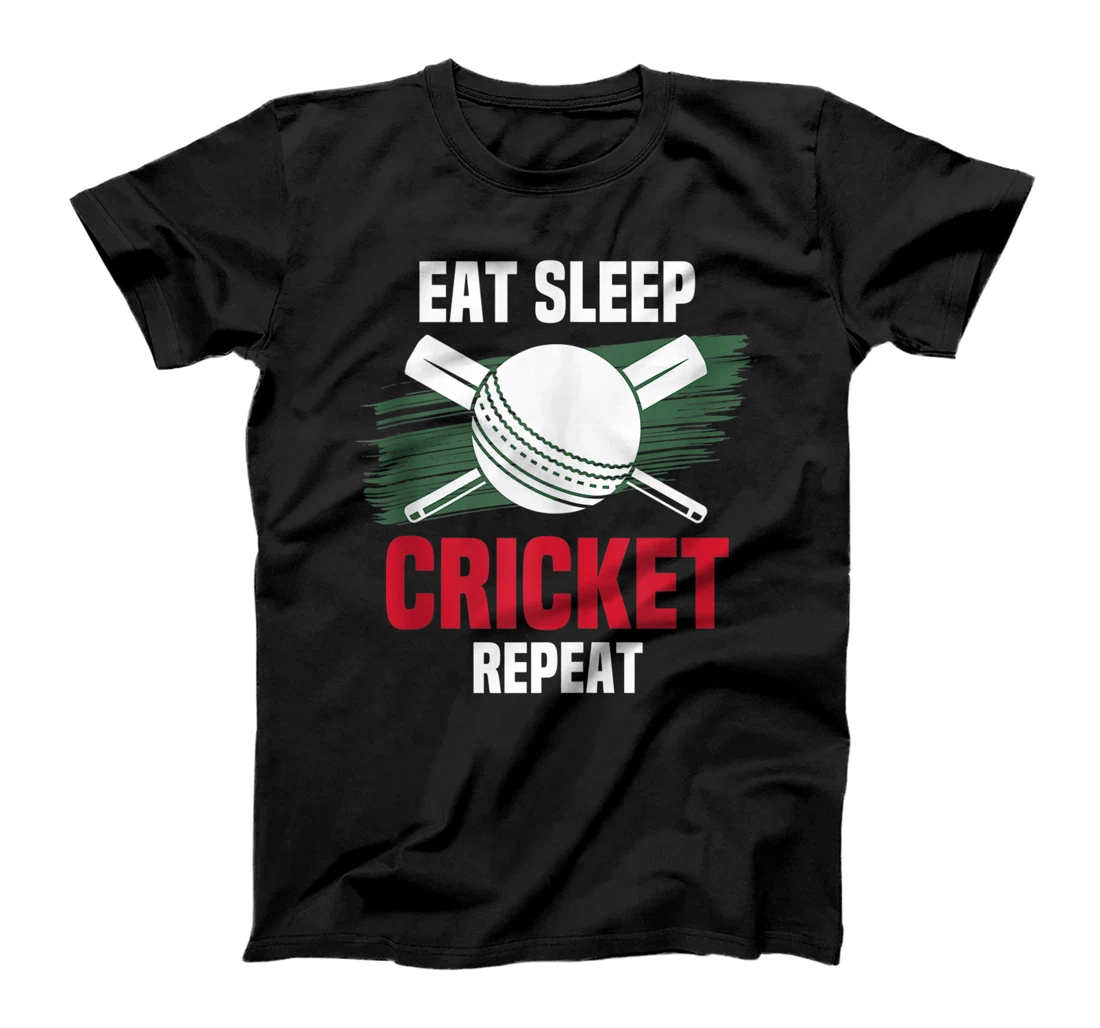 Personalized Eat Sleep Cricket Watching Cricket Ball Players Field Sports T-Shirt, Women T-Shirt