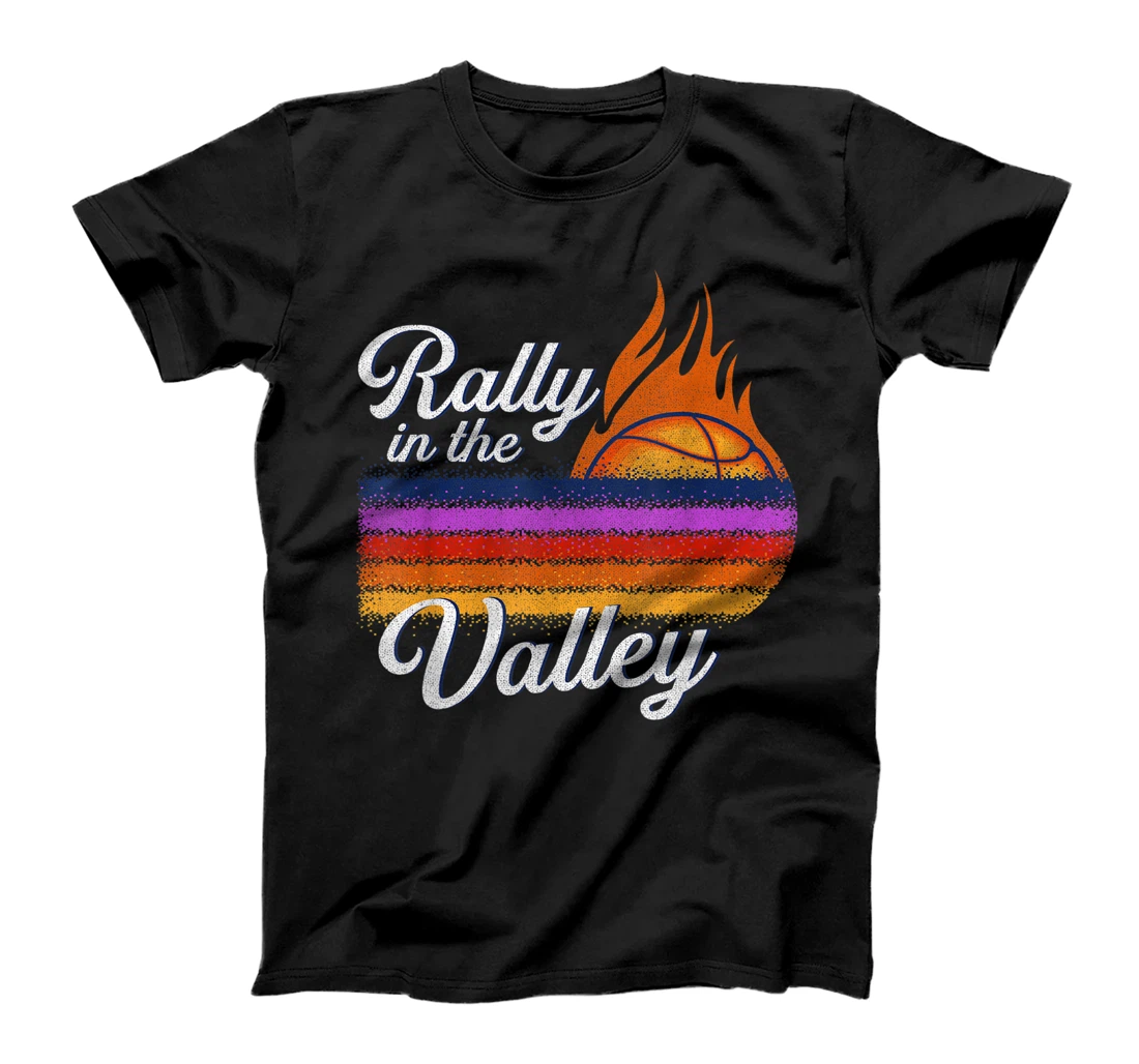Personalized Rally in the Valley Phoenix Flaming Basketball Retro Sunset T-Shirt, Kid T-Shirt and Women T-Shirt