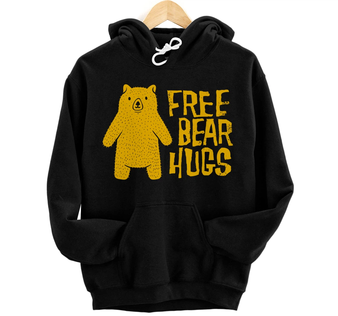 Personalized Free Bear Hugs / Hand-Drawn Bear / Yellow Bear Hug Quote Pullover Hoodie