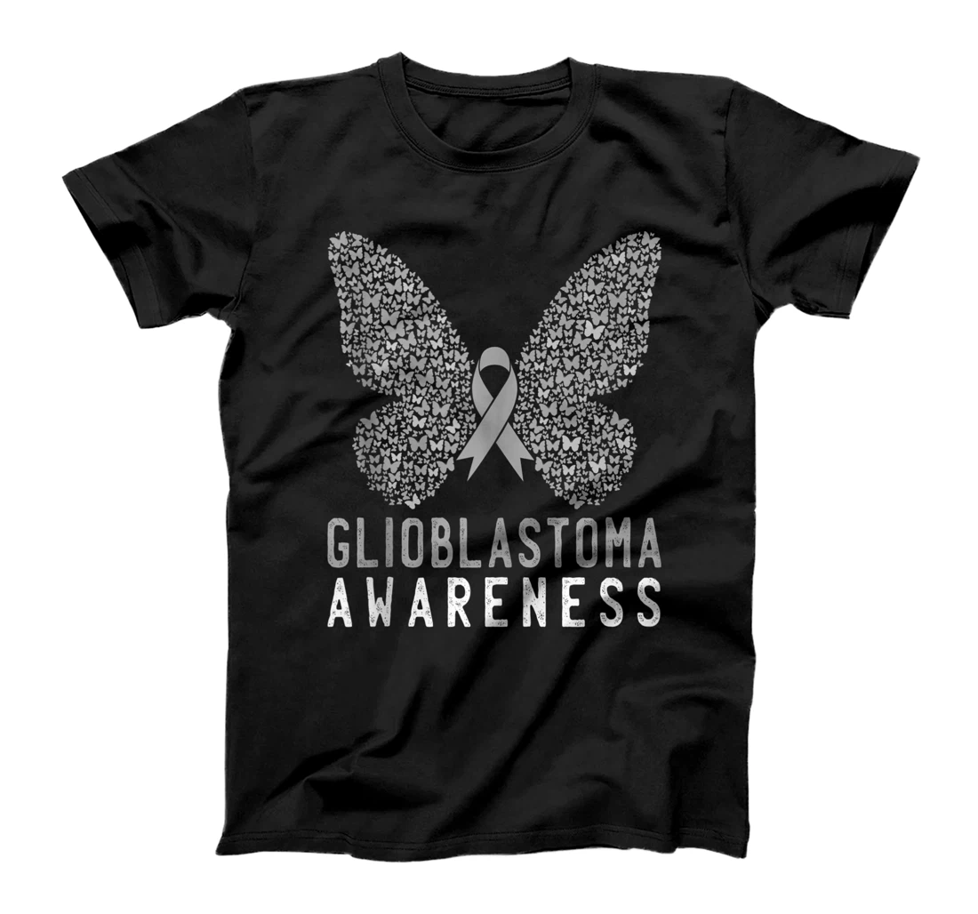 Butterfly Glioblastoma Cancer Awareness Gray Ribbon Support T-Shirt, Women T-Shirt