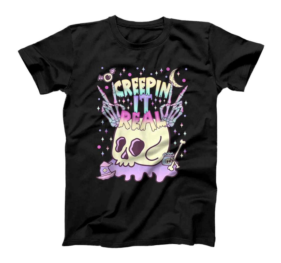 Creepin It Real Kawaii Pastel Goth Cute Creepy Skull Moon T-Shirt, Women T-Shirt