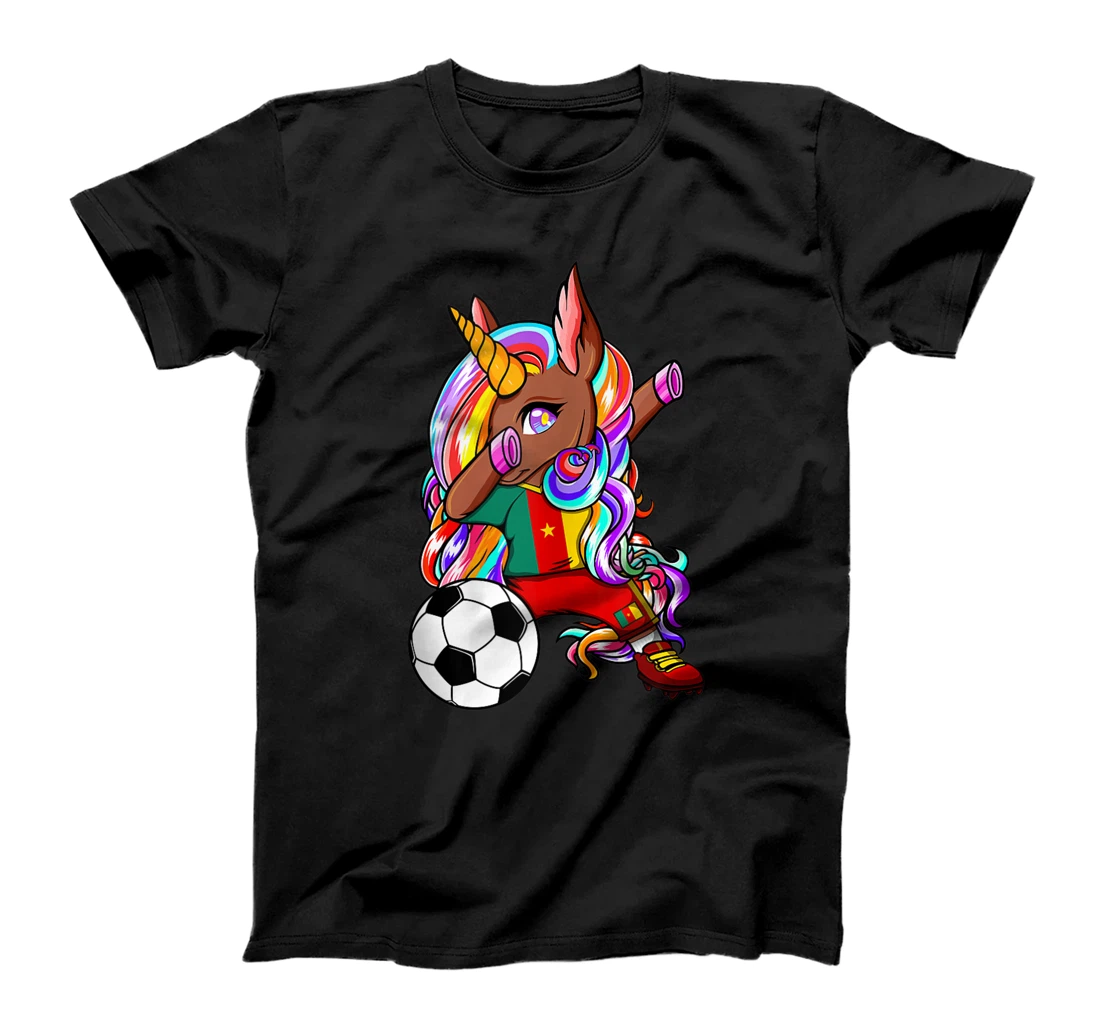 Dabbing Brown Skin Unicorn Cameroon Soccer Fans Football T-Shirt, Women T-Shirt