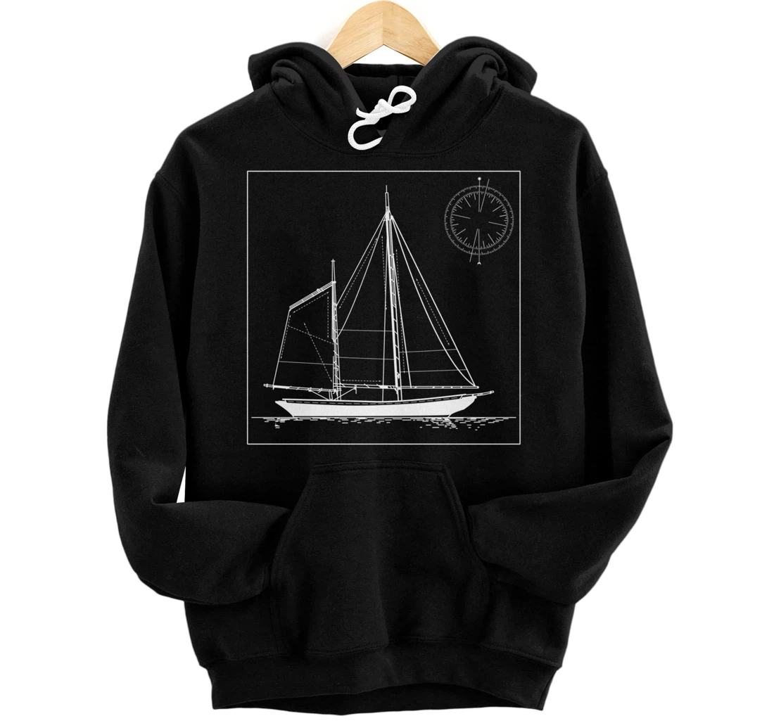 Personalized Blueprint Sailboat Drawing For Sailor Fishermen Boat Lover Pullover Hoodie