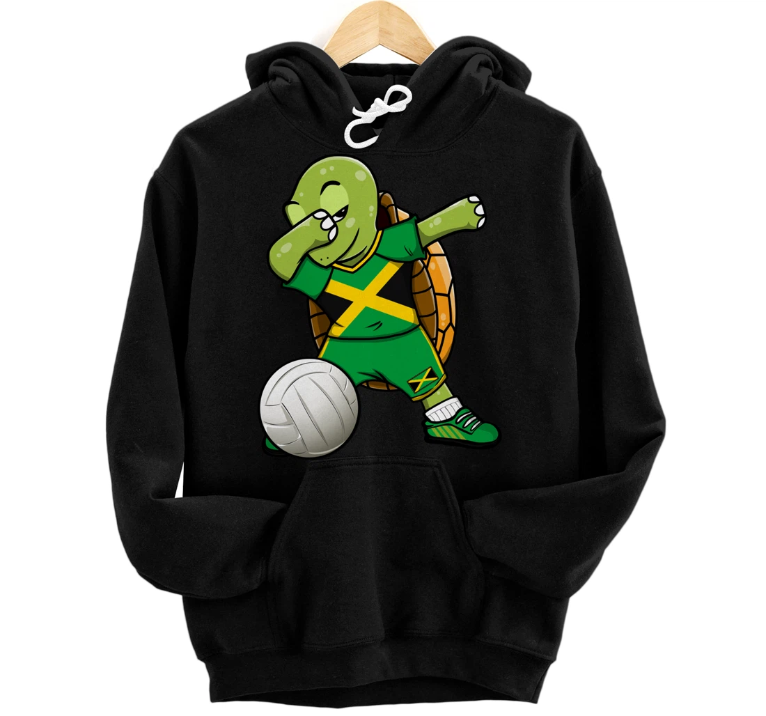 Personalized Dabbing Turtle Jamaica Volleyball Fans Jersey Jamaican Flag Pullover Hoodie