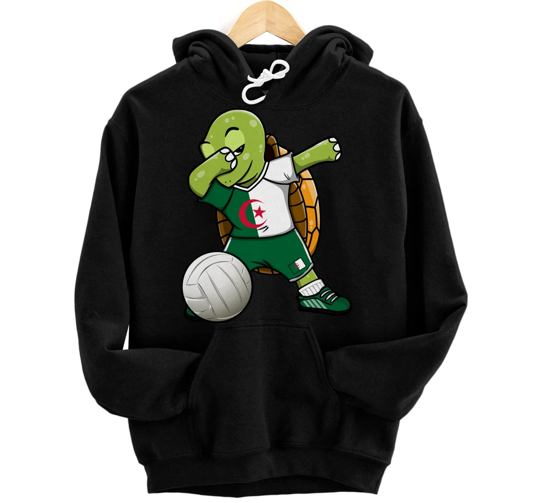 Personalized Dabbing Turtle Algeria Volleyball Fans Jersey Algerian Flag Pullover Hoodie