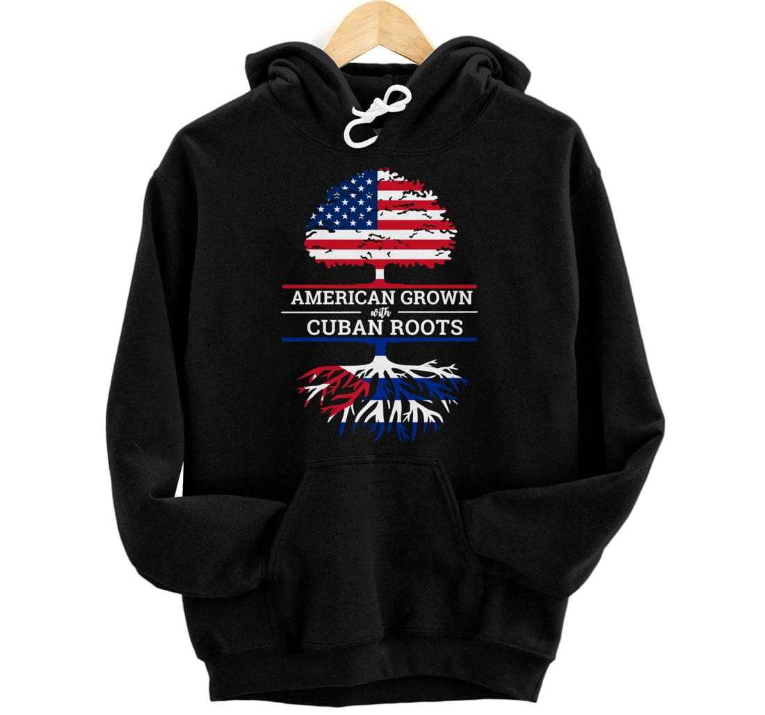 American Grown With Cuban Roots USA Flag Vintage Heritage Pullover Hoodie