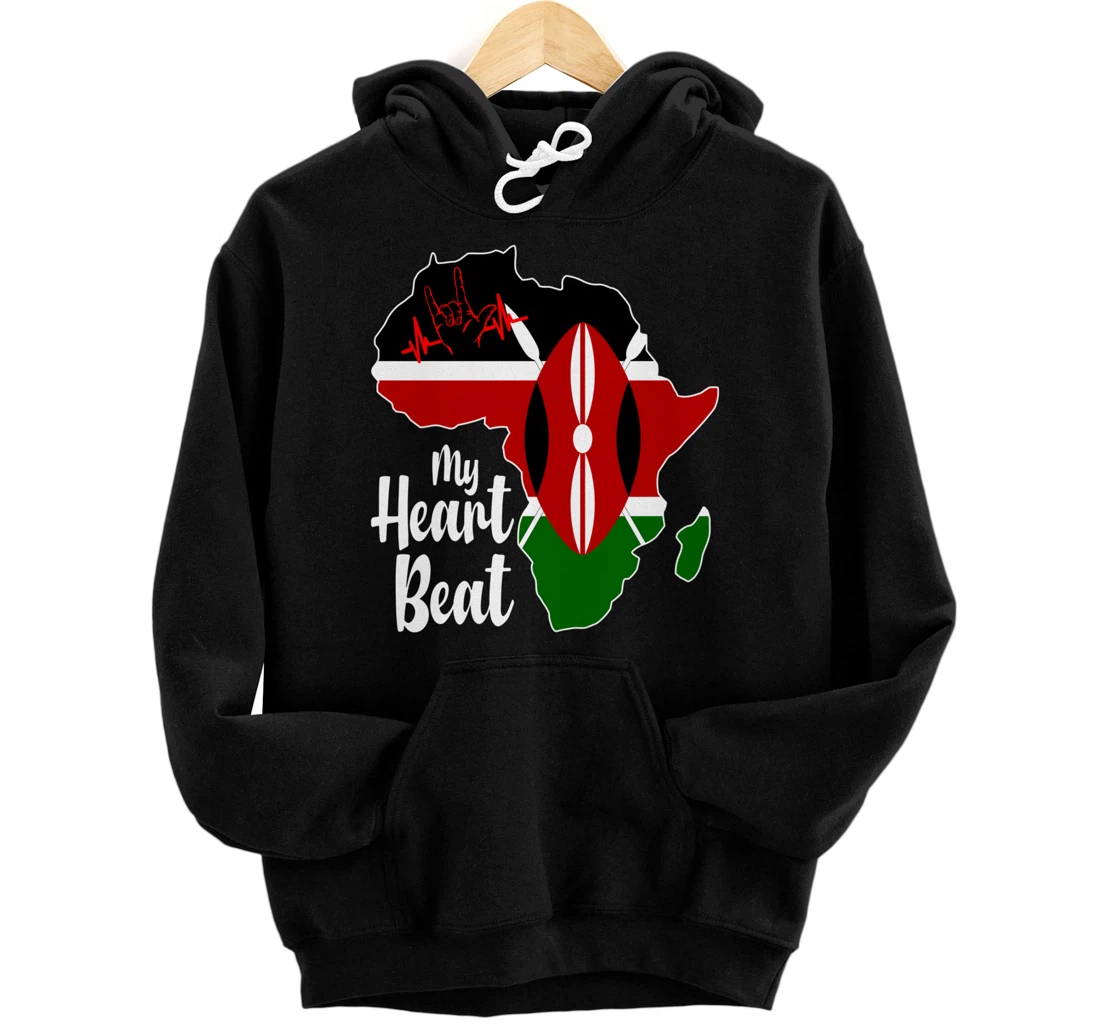 Personalized Kenya Is My Heartbeat Kenya Flag In Africa Map Pullover Hoodie