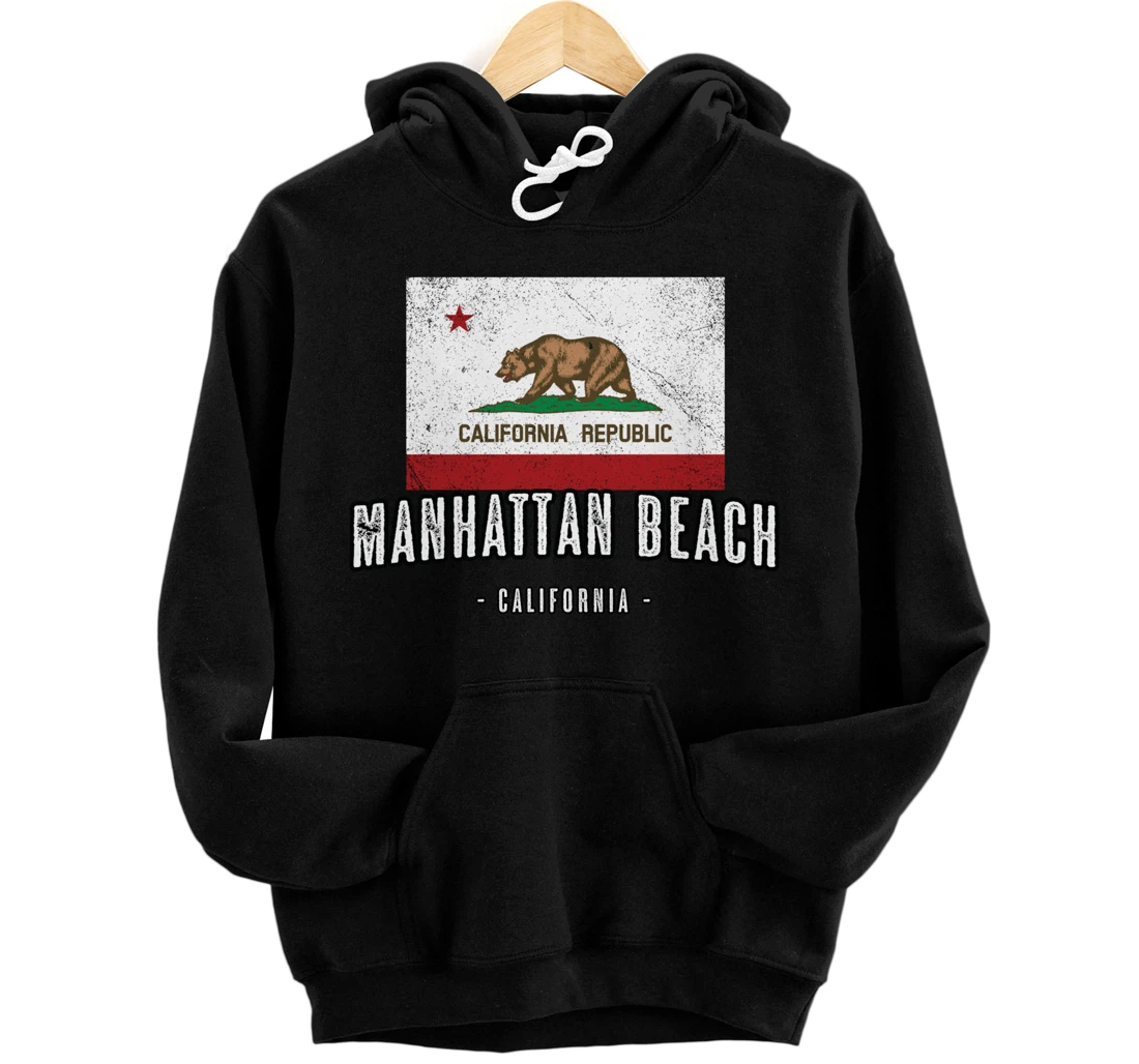 Personalized MANHATTAN BEACH California | Cali City Souvenir, CA Flag Top Pullover Hoodie