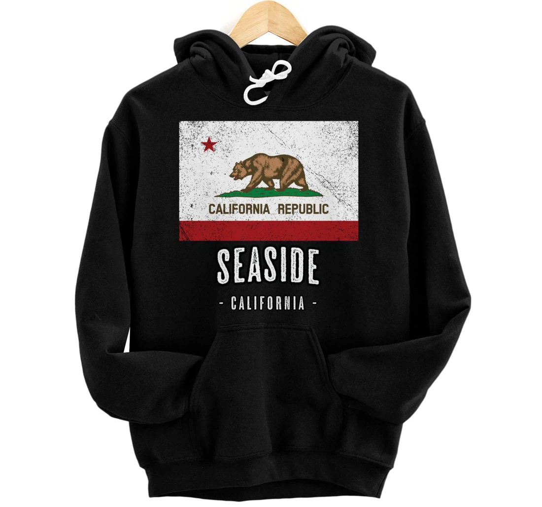 Personalized SEASIDE - California | Cali City Souvenir - CA Flag Top Pullover Hoodie