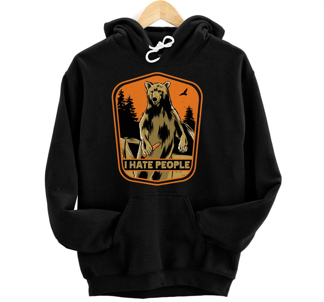 Personalized I Hate People Bear with Beer Outdoor Camper Camping Pullover Hoodie