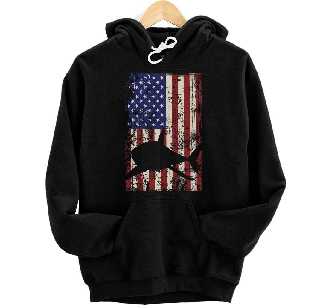 Personalized Shark American Flag 4th of July Patriotic Pullover Hoodie
