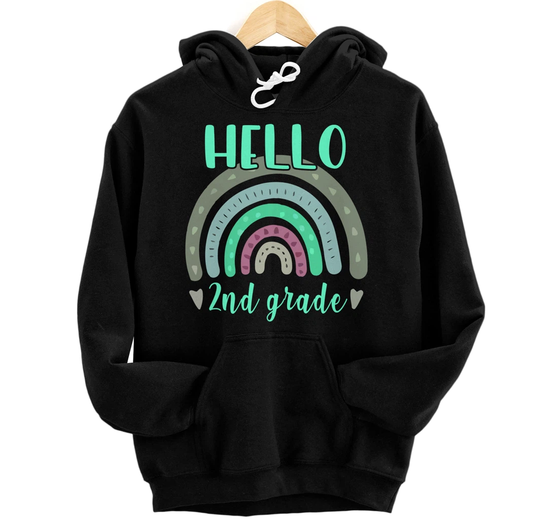 HELLO 2nd Second GRADE Teacher Back To School Boho Rainbow Pullover Hoodie