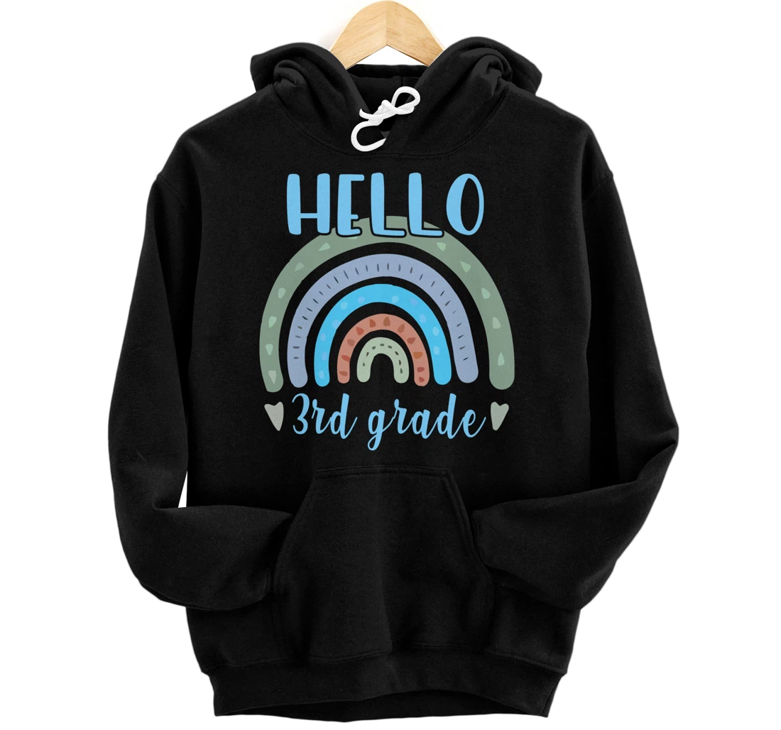 HELLO 3RD Third GRADE Teacher Back To School Boho Rainbow Pullover Hoodie