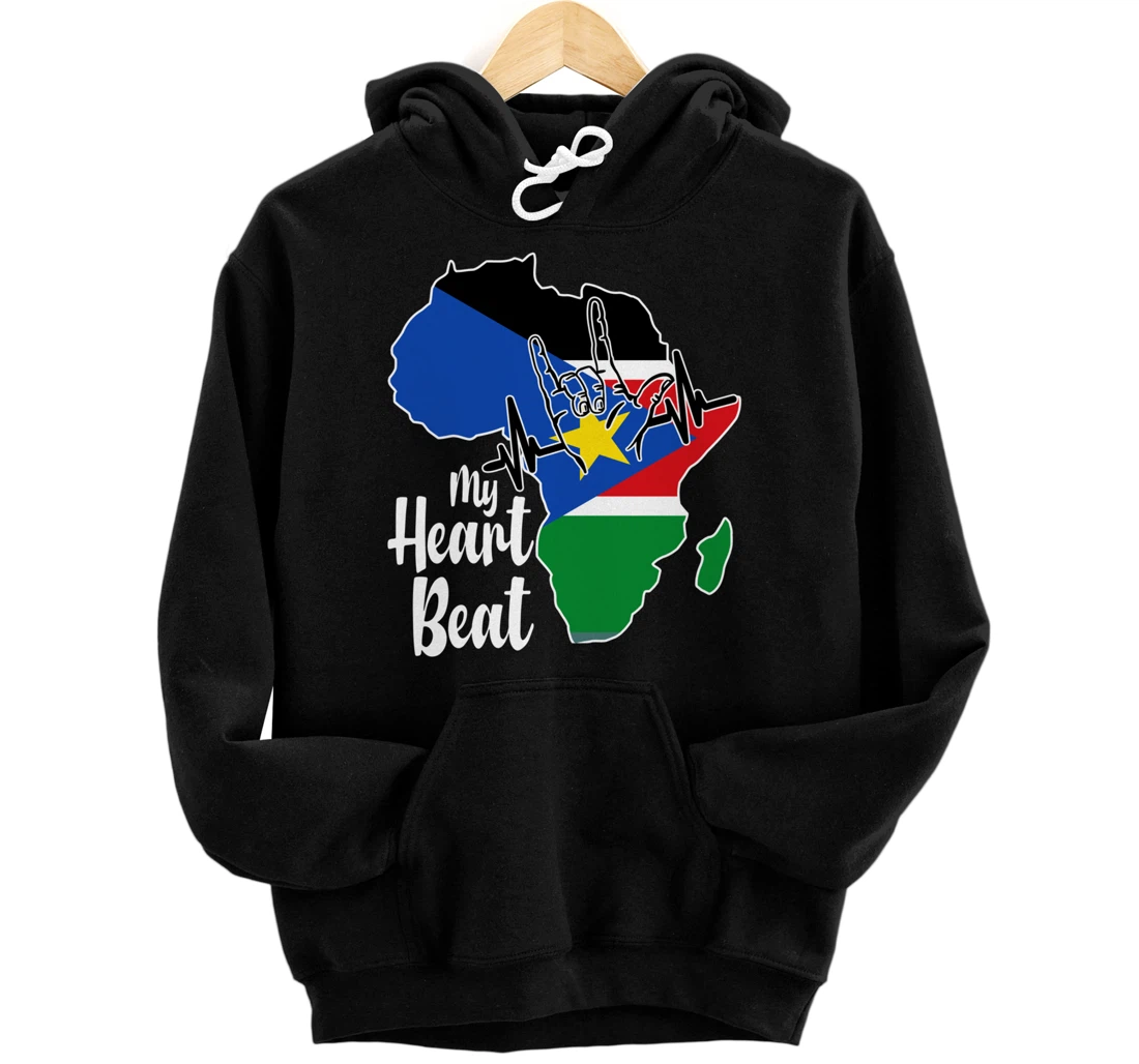 Personalized South Sudan Is My Heartbeat Sudanese Flag In Africa Map Pullover Hoodie